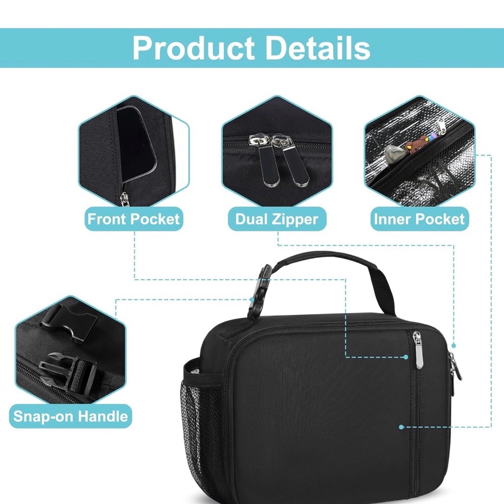 L Lunch Box Kids Insulated Lunch Bag for Boys with Water Bottle Holder-Black - Picture 3 of 5